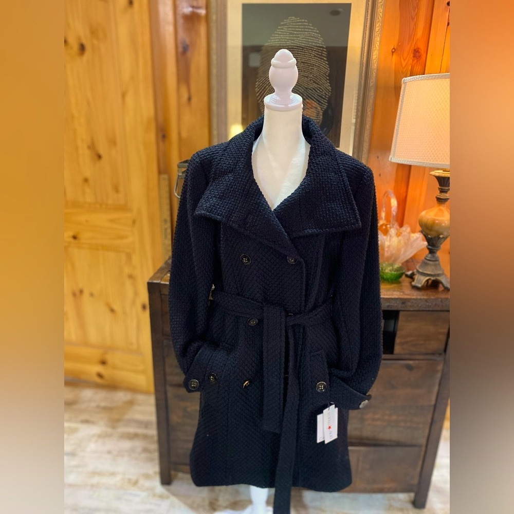 NWT🔥Calvin Klein XL Woven Double Breasted Peacoat with belt.